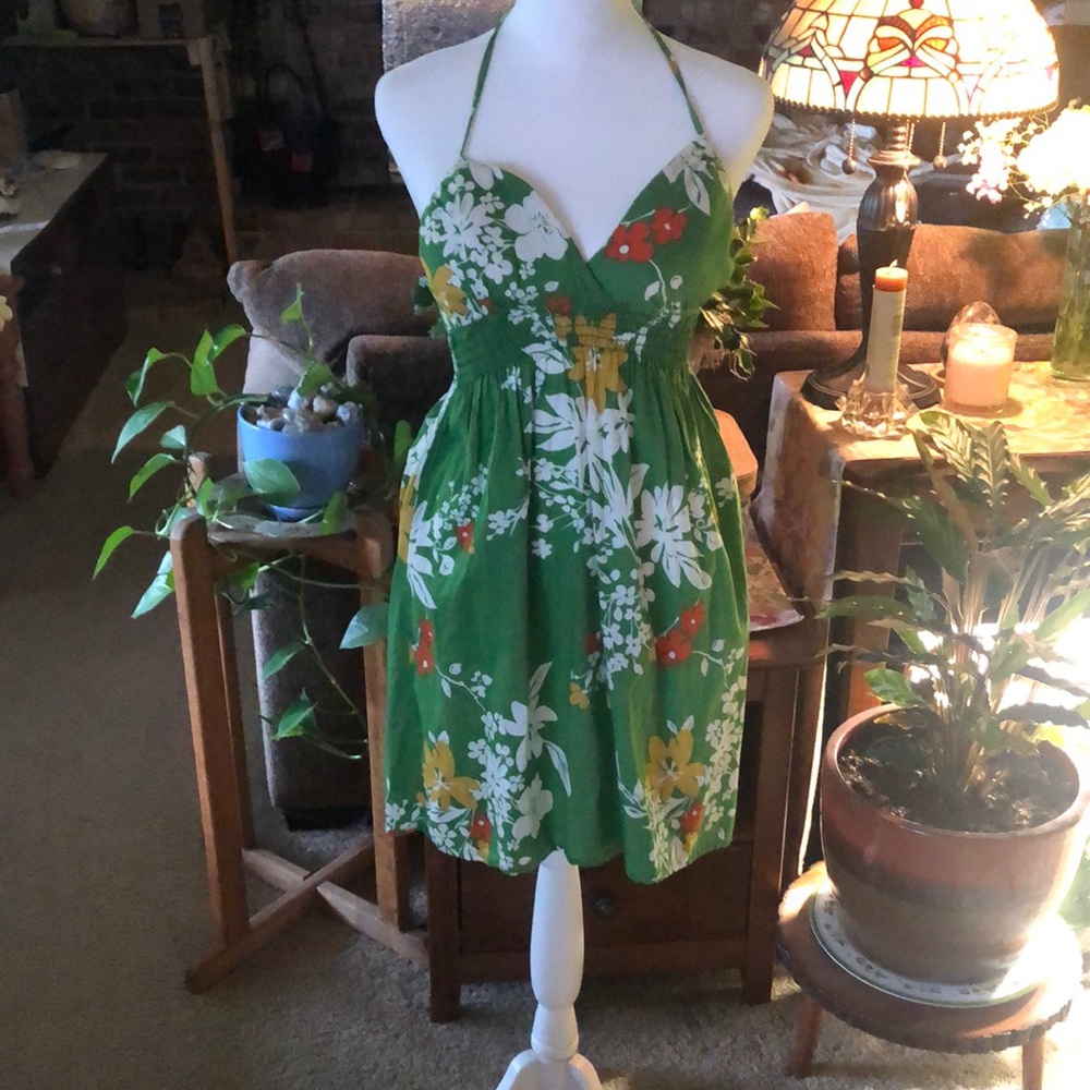 Green Floral Halter Dress